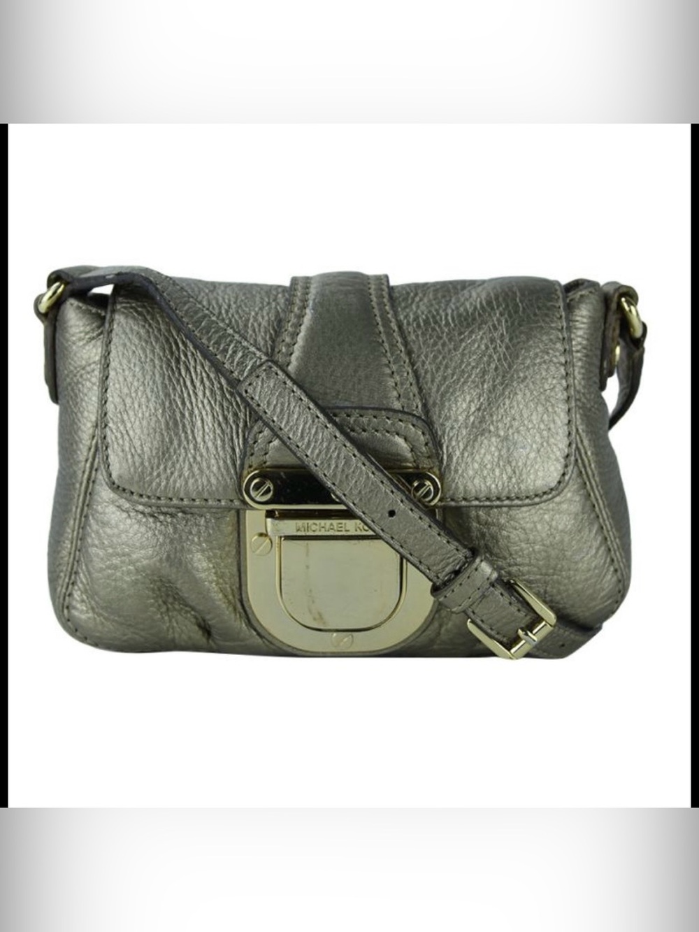 Michael Kors Charlton Small Pebbled Leather 
Metallic Silver Color Crossbody Bag